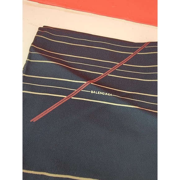 Vintage Balenciaga Blue Silk Stripe Bordered Hand Rolled Pocket Square - Picture 2 of 5